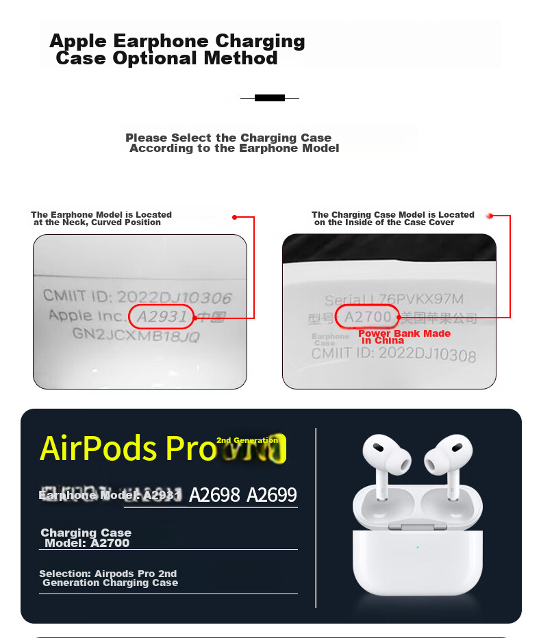 Зарядный чехол Masentek для Apple AirPods Pro/1/2/3/4, беспроводная зарядка, замена утерянных или поврежденных чехлов