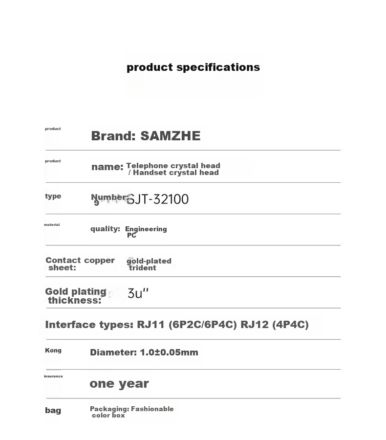 Разъемы RJ11 SAMZHE SJT-32100, 6P2C, 100 шт., для телефонной линии, золотое покрытие