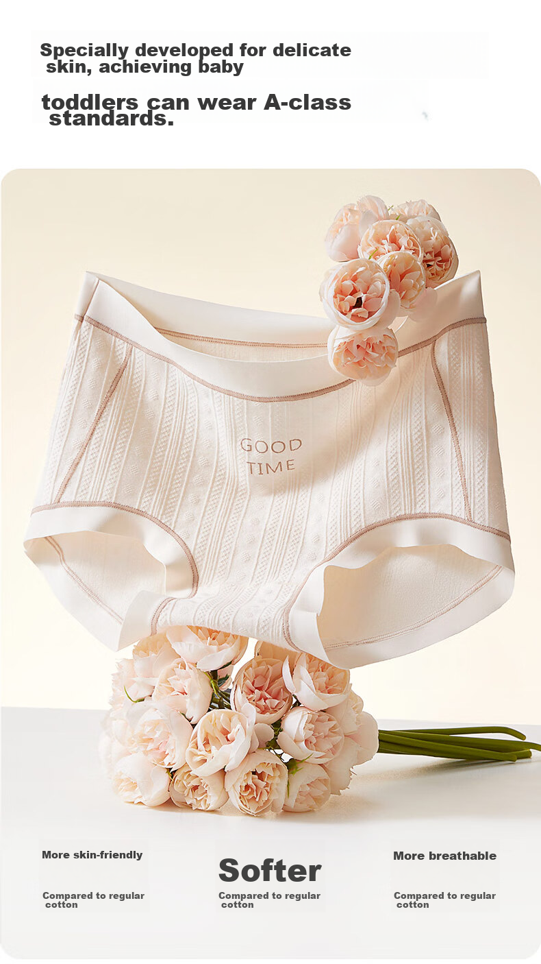 Женские трусы MiiOW, модель "Категория А Baby Cotton", 2025, хлопок 93.5%, спандекс 6.5%, бесшовные, трусы-слипы с высокой талией, антибактериальные, 4 шт. в упаковке, размер XL