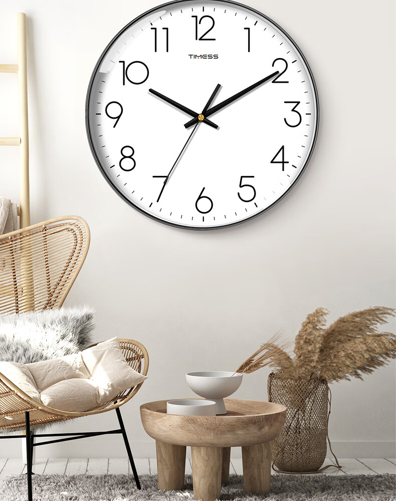 Настенные часы Timess, 30 см, кварцевые, круглые, пластиковые, золотистая окантовка, белый, модель 2025 года