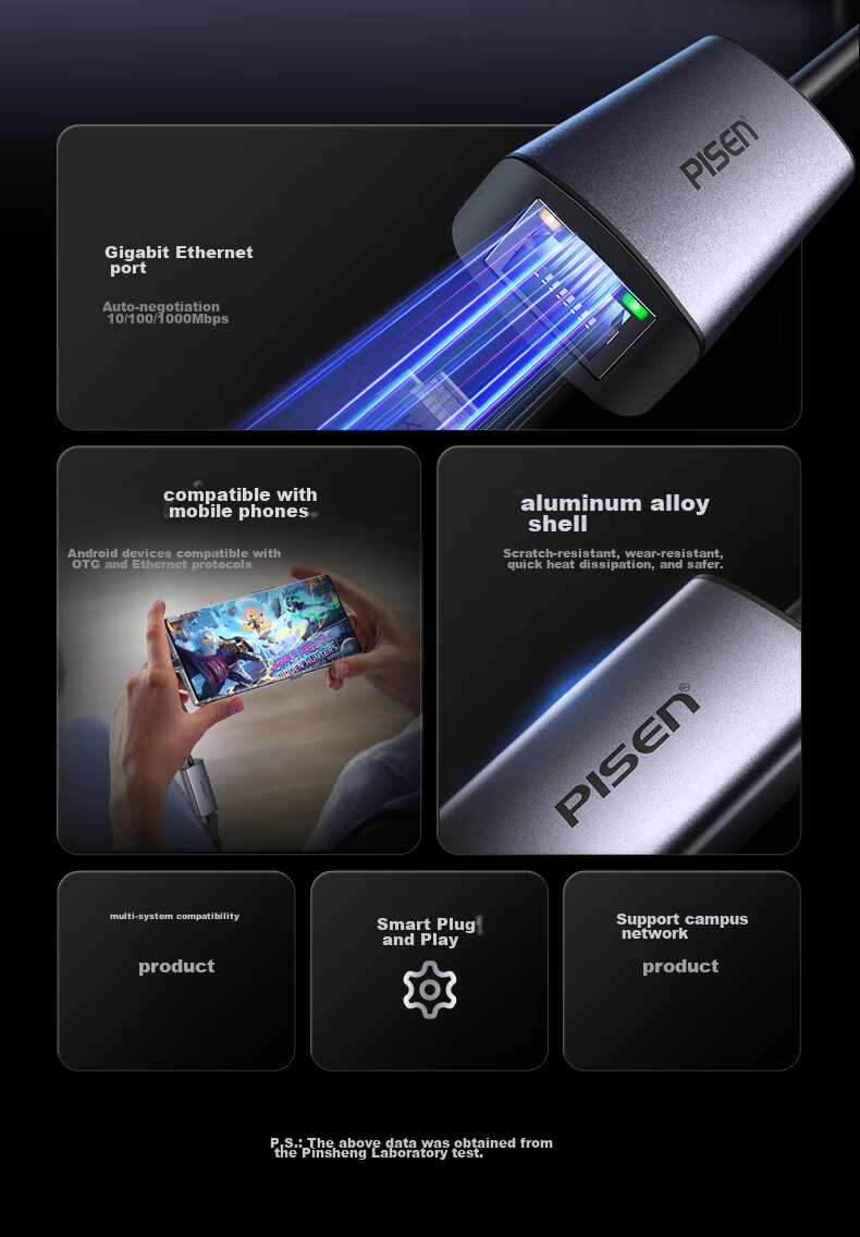 Pisen Type-C to Gigabit Ethernet RJ45 Адаптер проводной сетевой карты Конвертер для MacBook, Huawei Laptops, Телефонов