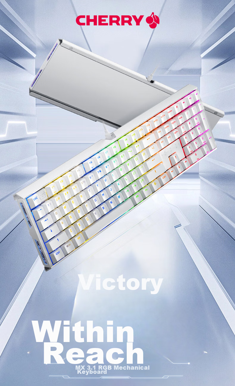 CHERRY MX3.1 Проводная механическая клавиатура, 108 клавиш, RGB подсветка, алюминиевый корпус, переключатели Cherry MX Red, черный