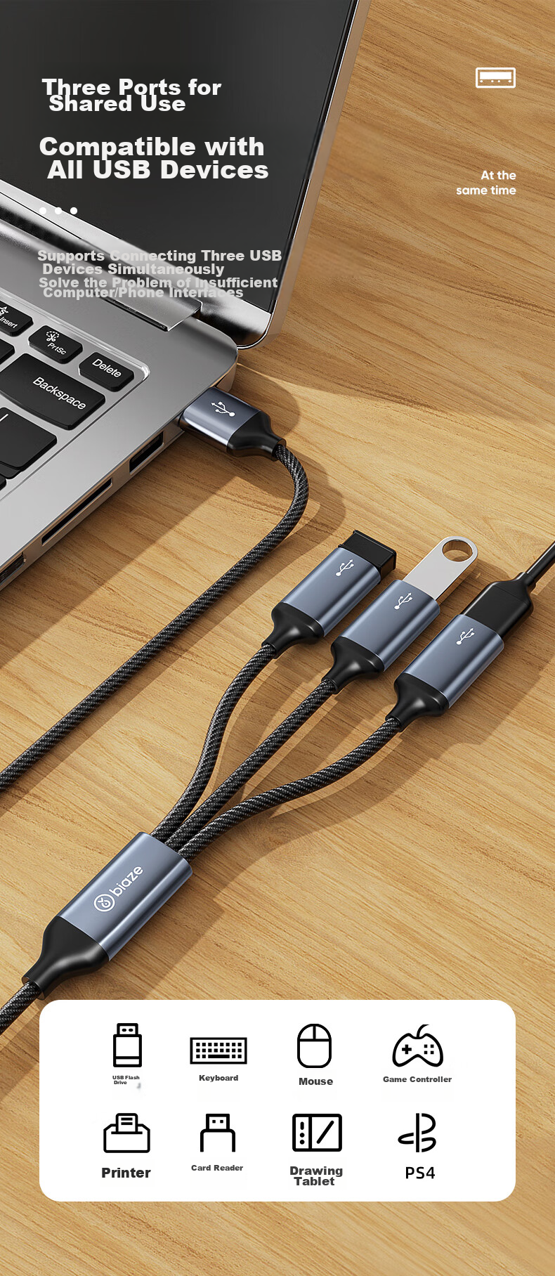 USB-хаб BIAZE HUB60, 1-вход/3-выхода, алюминиевый сплав, серый, для Huawei MateBook14 и других ноутбуков
