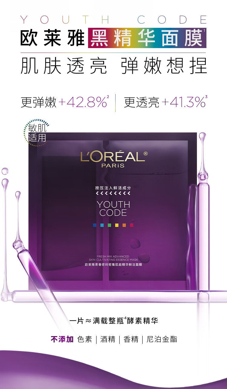 欧莱雅黑精华面膜5片*4 补水保湿紧致护肤品新年礼物(含附件共4件)