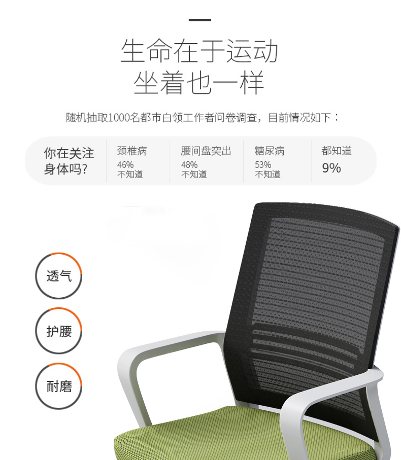安美诚电脑椅办公椅职员网椅转椅会议椅子家用电脑椅子靠背椅果绿色【带转】