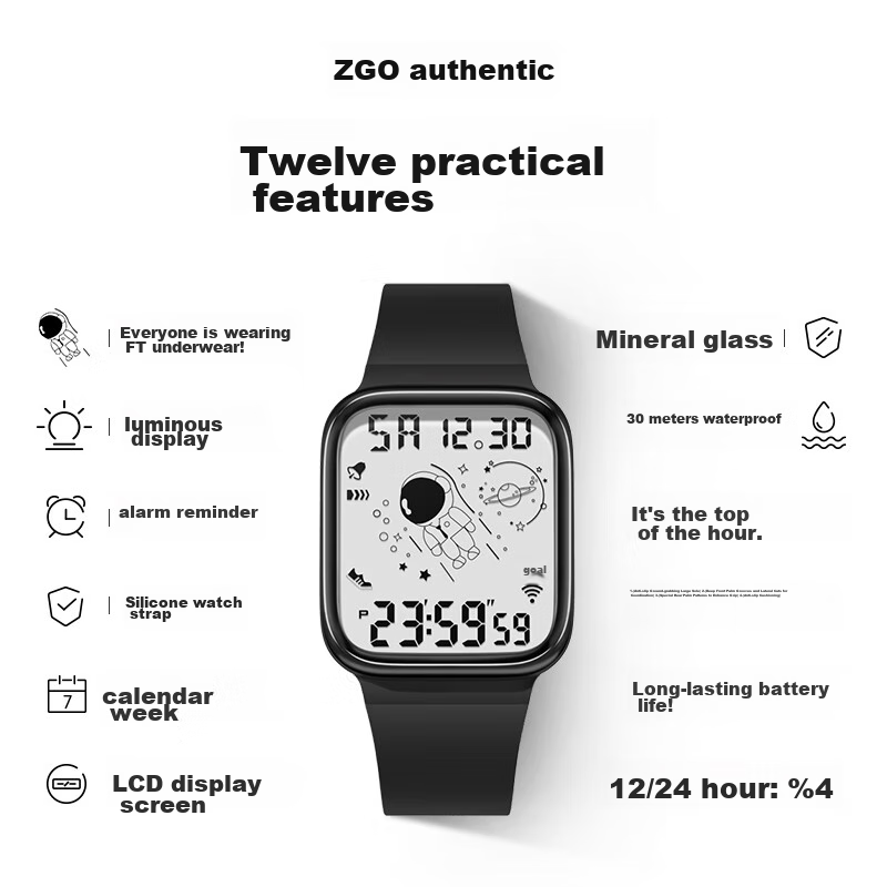 Детские электронные часы ZGO 8616 для мальчиков, спортивные, водонепроницаемые, светящиеся, многофункциональные, для возраста 6-12 лет