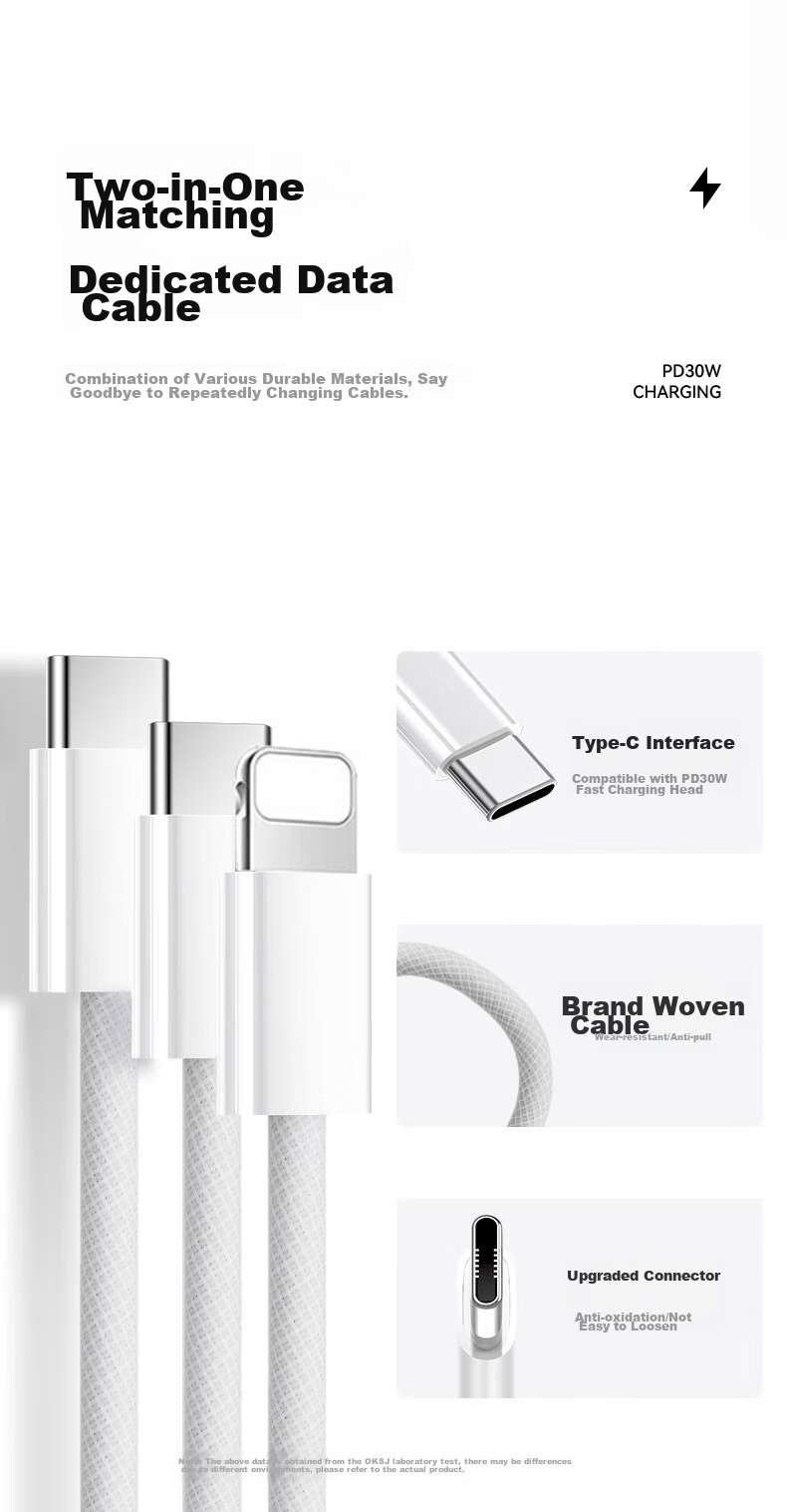 OKSJ Зарядное устройство и кабель Type-C для Apple, комплект для зарядки PD30W, автомобильное зарядное устройство с двумя портами