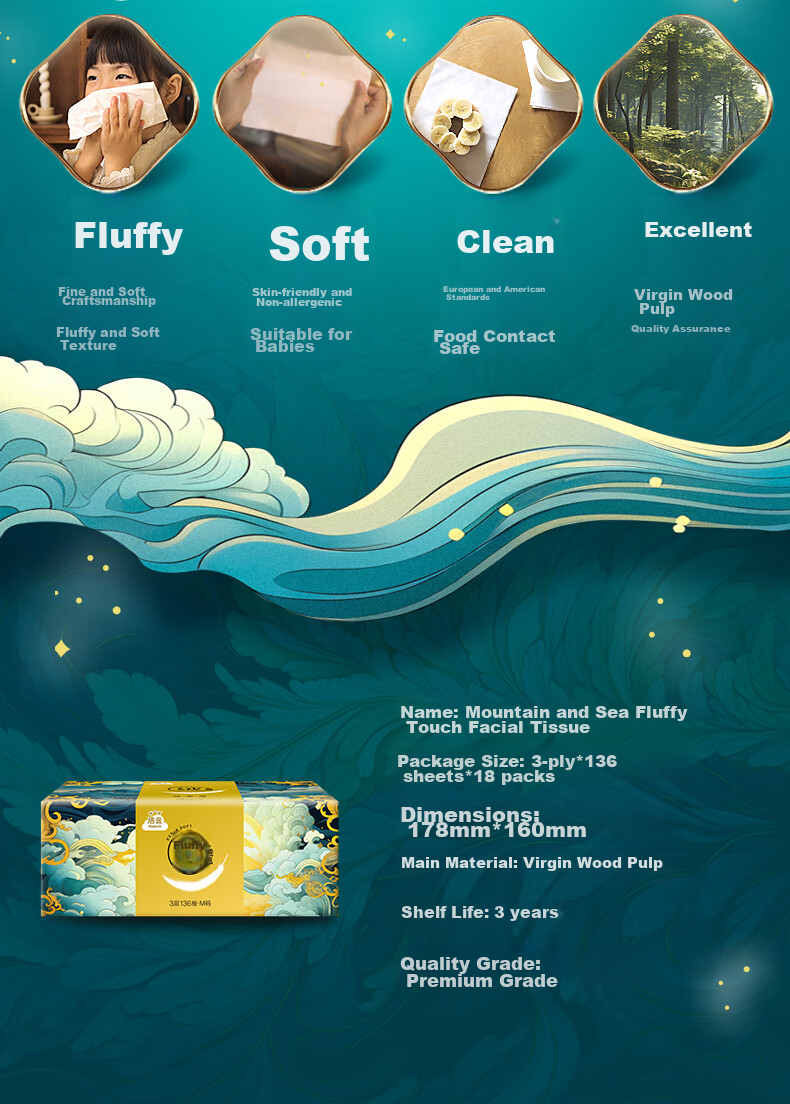 Влажные салфетки Jieyun Soft Touch, 3 слоя, 136 шт. * 18 упаковок (средний размер) - целая коробка