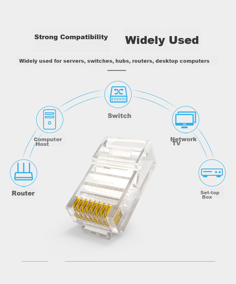 Коннектор CHOSEAL Cat5e RJ45, позолоченный, для инженерной сети Gigabit, 8P8C, 10 шт.
