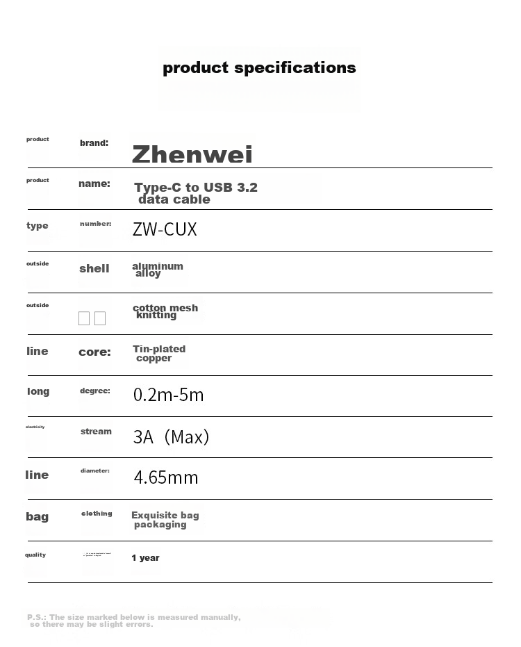 Кабель ZHENWEI USB 3.2 Type-C, 3 метра, 10 Гбит/с, 3А, для Apple, Huawei, Xiaomi