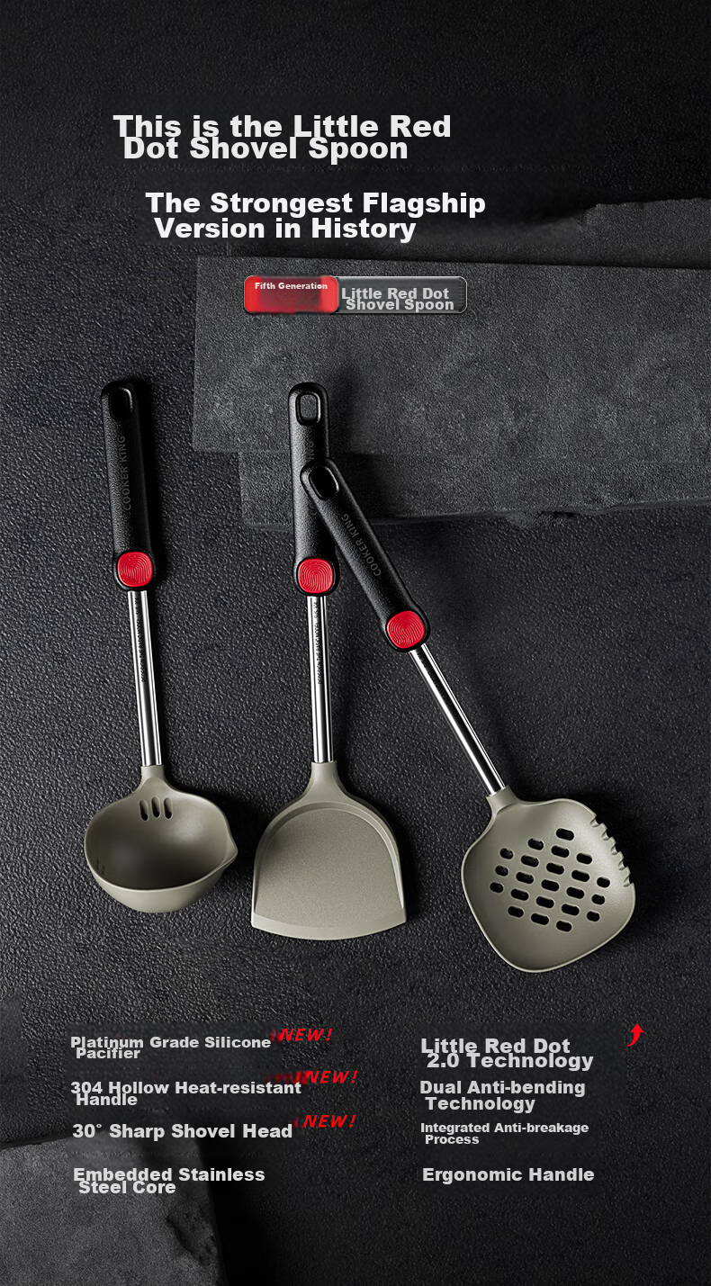 COOKER KING Ложка-шумовка с прорезями, силиконовая, для клецок и лапши, жаропрочная ручка, большая антипригарная ложка-шумовка для вока