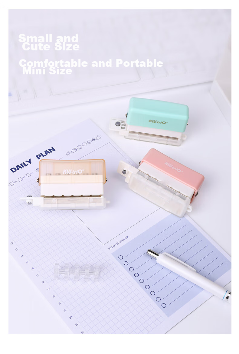Дырокол KW-triO KW·triO MINI, 6 отверстий, 2 листа, для A4/B5/A5, диаметр 5.5 мм, глубина подачи 7 мм, расстояние между отверстиями 9.5 мм