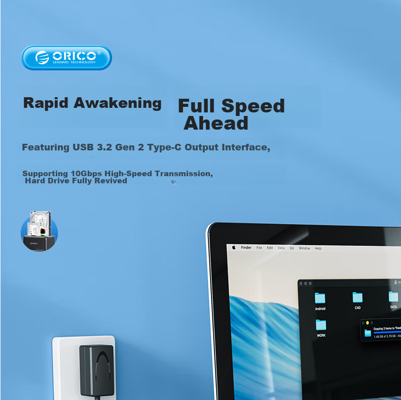 Внешний корпус ORICO 6819C3 для HDD/SSD 2.5/3.5 дюйма SATA, Type-C 3.2 Gen2 (10Gbps), черный