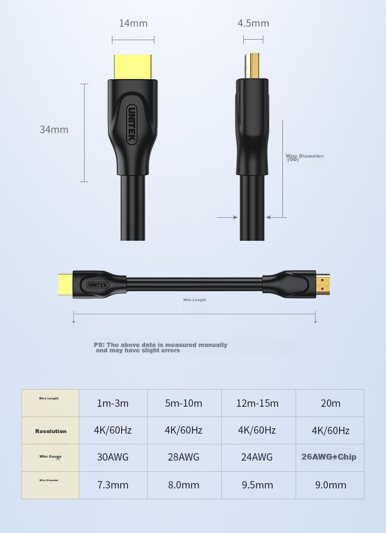 Кабель UNITEK HDMI версии 2.0, 4K Ultra HD, 3D, 3 метра, JC3004