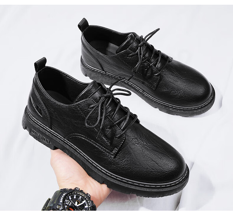 Мужские туфли Huili (Warrior) Business Casual, кожаные, на шнуровке, модель 0650, черные, размер 40