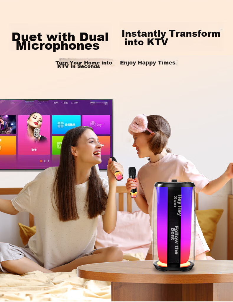 Портативная Bluetooth-колонка Newmine K19 с микрофоном, караоке-система со встроенной звуковой картой и отображением текста песен, портативная домашняя и уличная караоке-машина для КТВ, с двумя микрофонами