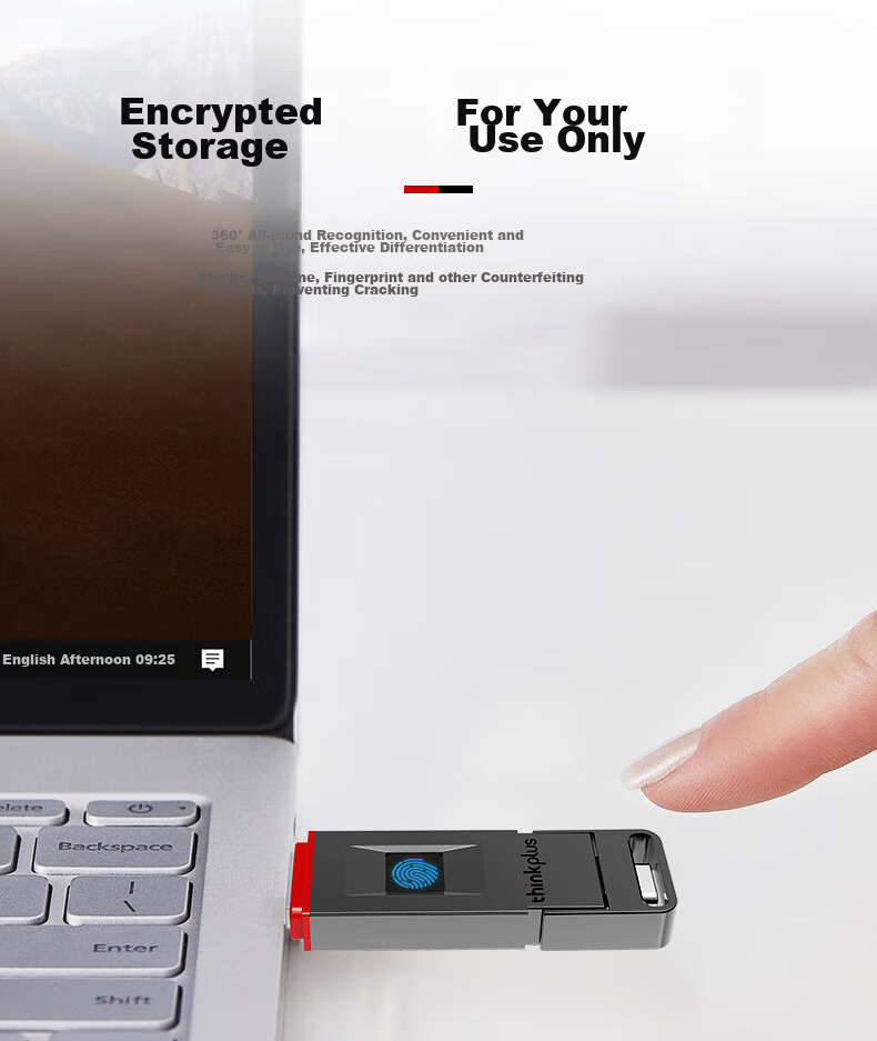 Thinkplus Lenovo 1TB Fingerprint Protection USB Flash Drive, USB3.2 с Type-C Dual Interface, Password Protection, Anti-Leakage, для телефонов и компьютеров, для офиса, серия FU100