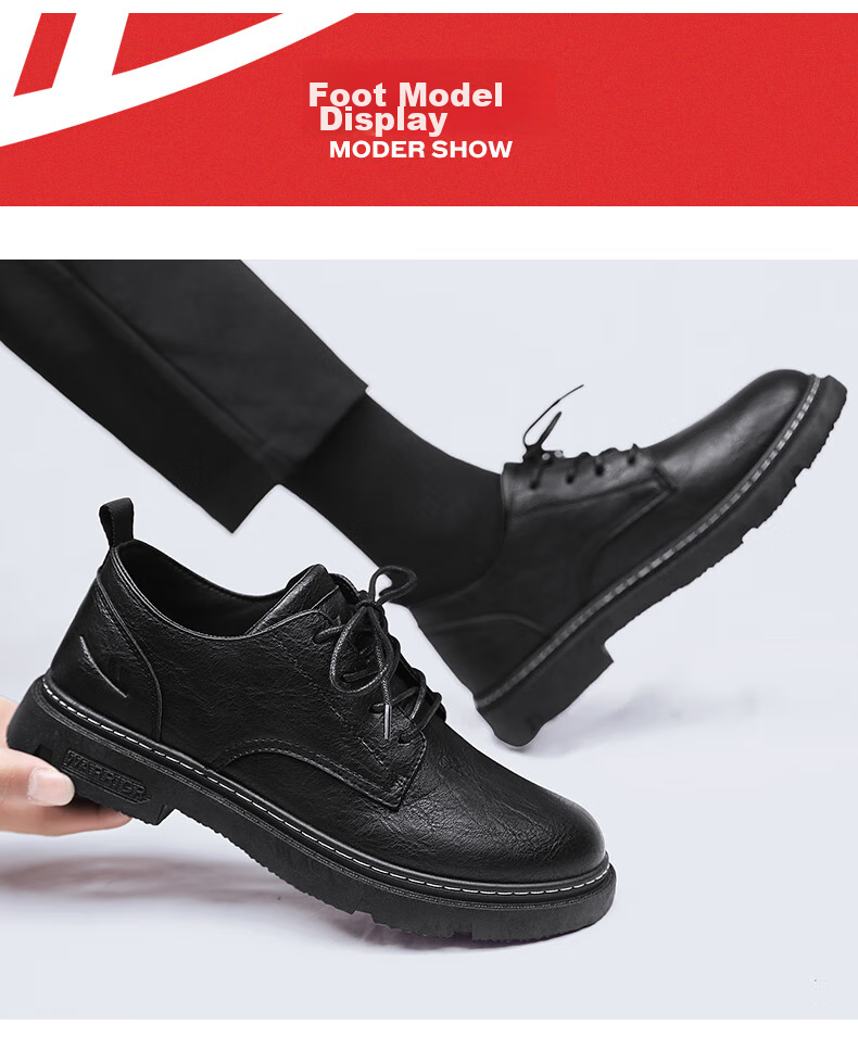 Мужские туфли Huili (Warrior) Business Casual, кожаные, на шнуровке, модель 0650, черные, размер 40
