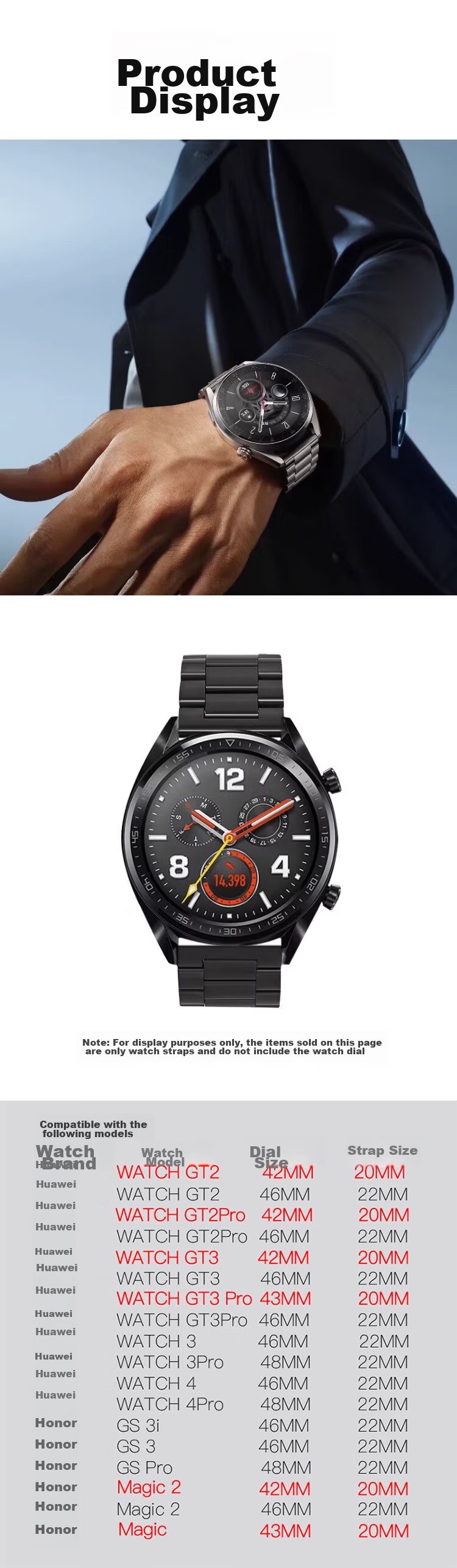 Ремешок MAIKUQI из нержавеющей стали для Huawei Watch 4/3/GT3/2/Pro, Honor Magic2, черный, 22 мм
