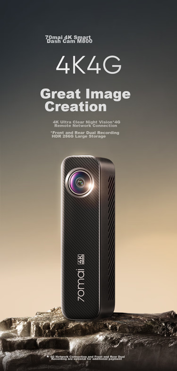 Видеорегистратор 70mai M800, 4K Ultra HD, ночное видение, 4G, 64 ГБ