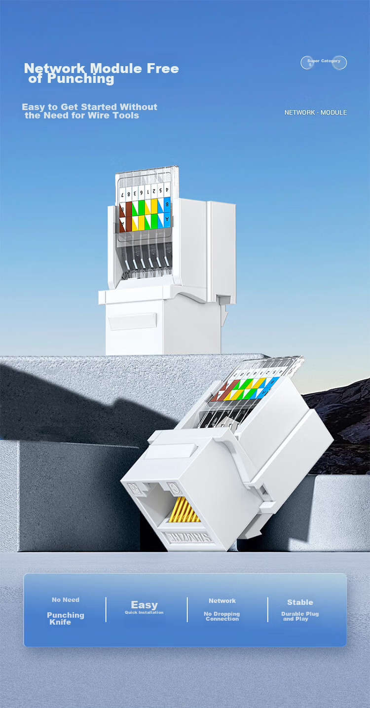 Модуль сети SAMZHE Cat5e, безвинтовой, RJ45, гнездо, прямой, MKC51