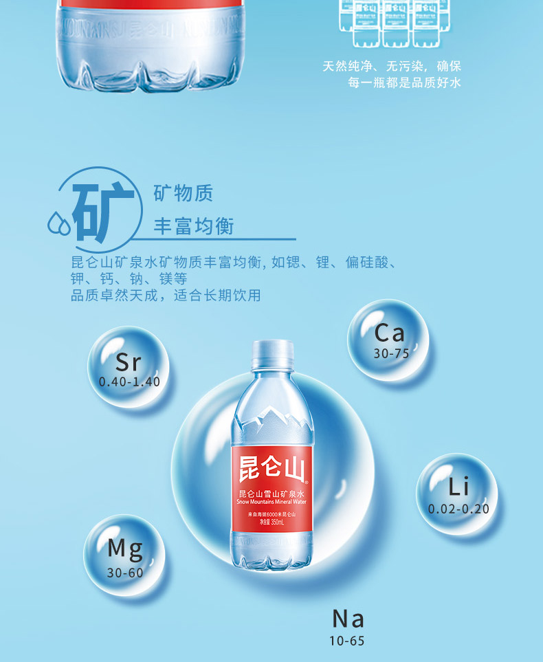 昆仑山 饮用天然矿泉水 350ml*24瓶 整箱装 高端矿泉水新包装