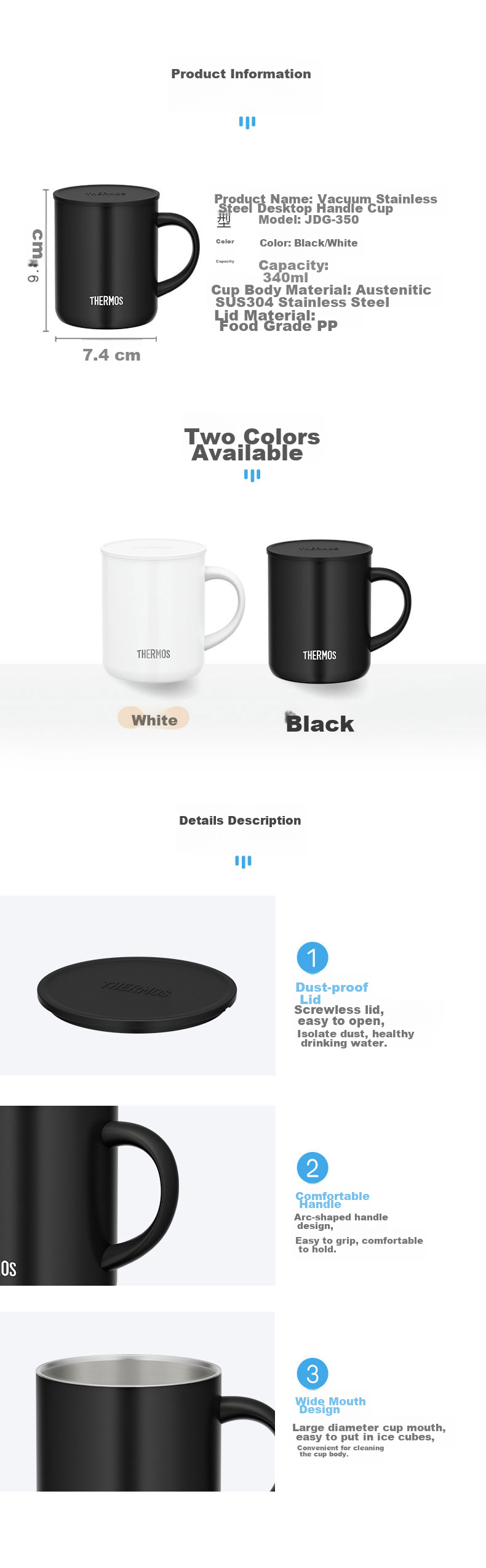 Термокружка THERMOS JDG-351, 340 мл, белый