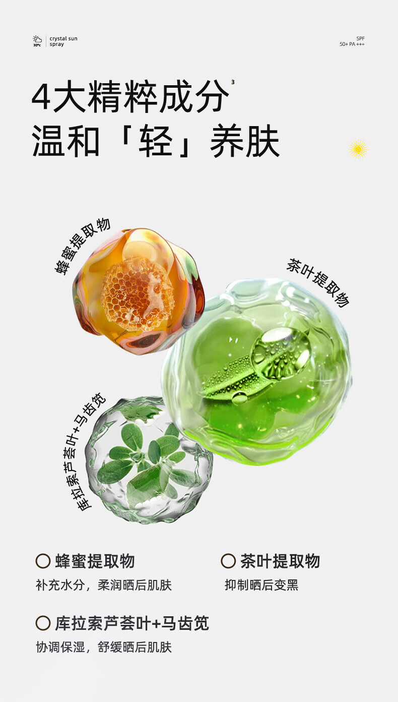 RE:CIPE玥之秘水晶防晒喷雾100ml*3礼盒 全身防晒套装女士七夕礼物SPF50+