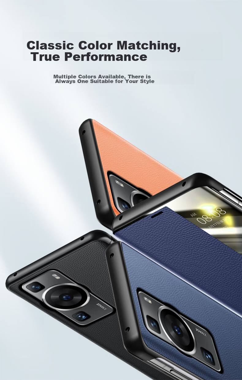 Чехол для Huawei P60 Art ZhengJian, кожаный, противоударный, с окошком, черный