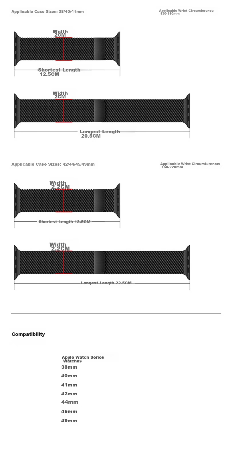 Ремешок Mashi Milanese для Apple Watch Ultra2/S10/9/8/7/SE, Черный, 38/40/41/42мм