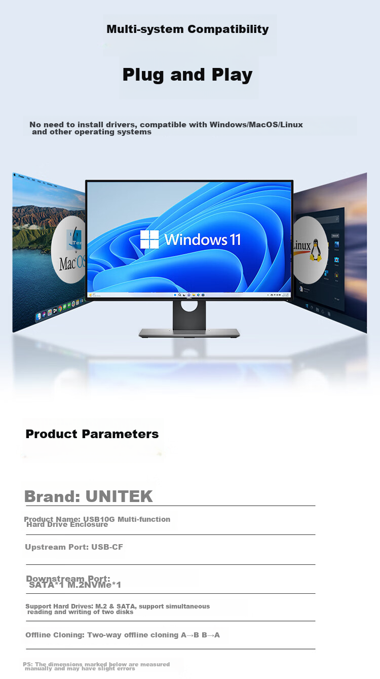 Клонер жестких дисков UNITEK M.2 NVMe/SATA, док-станция для клонирования 2.5/3.5 дюйма, внешний корпус для HDD/SSD, для чтения и копирования данных