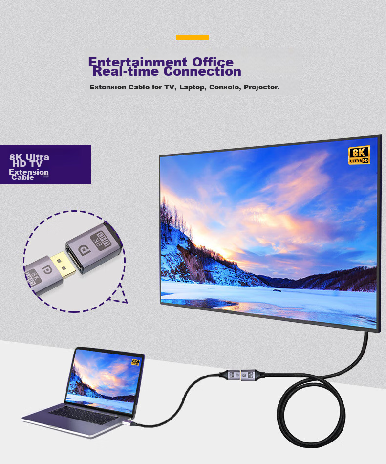 Кабель-удлинитель KSRGB DP 1.4, DisplayPort (штекер) - DisplayPort (гнездо), 8K 60Hz, 4K 144Hz, 0.5 метра, черный
