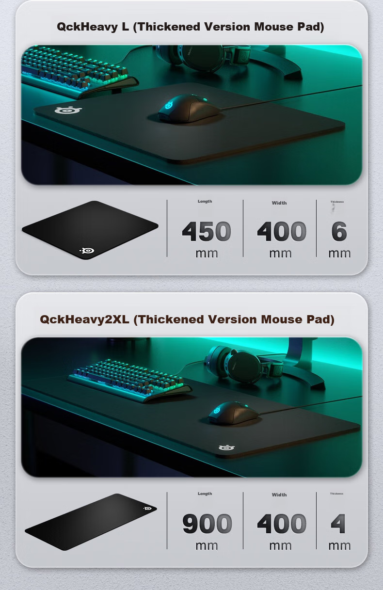 Игровой коврик SteelSeries QcK Heavy Large, увеличенного размера, 450x400x6 мм, для киберспорта, гладкая поверхность FPS для CSGO, настольный коврик для компьютера