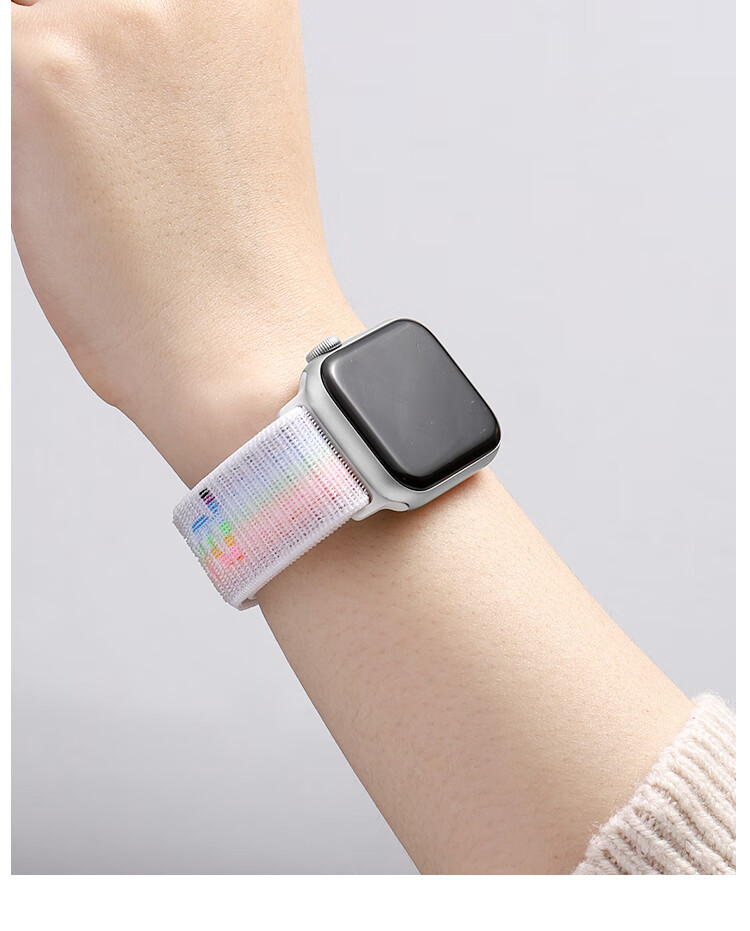 Ремешок MSSM для Apple Watch Series 11, Ultra 3/S10/9/SE3, Белый Радужный, 44/45/46/49MM, нейлоновый
