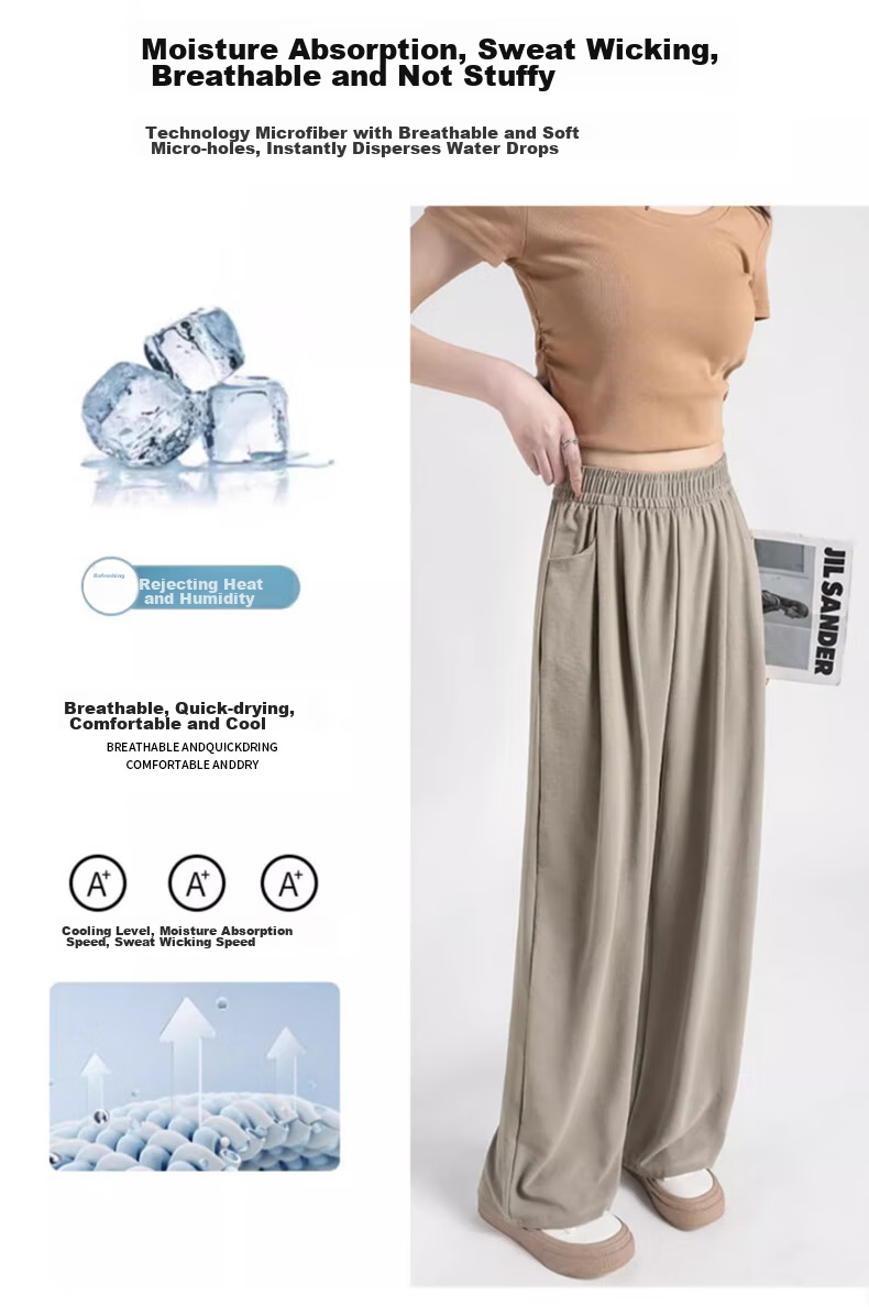 Женские брюки LangSha Ice Silk Wide-Leg Pants, летние, легкие, защищающие от солнца, с высокой талией, драпирующиеся, ленивого стиля, прямые, повседневные женские брюки