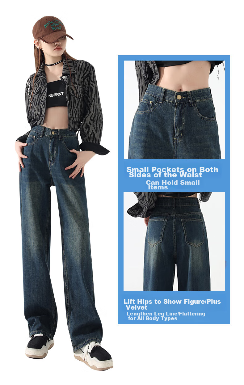Женские джинсы Jeanswest, винтажный стиль, свободные, прямые, с высокой талией, длиной до пола, ностальгический синий, размер 2XL