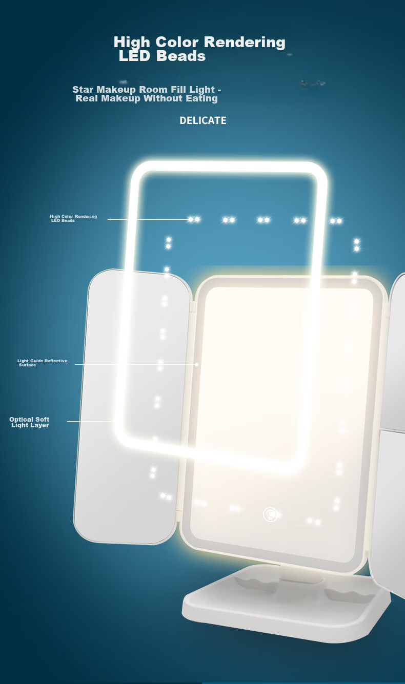 LED косметическое зеркало Jingxun с регулируемой трехцветной подсветкой, настольное, сенсорное управление, зарядка через USB, подарок на Рождество