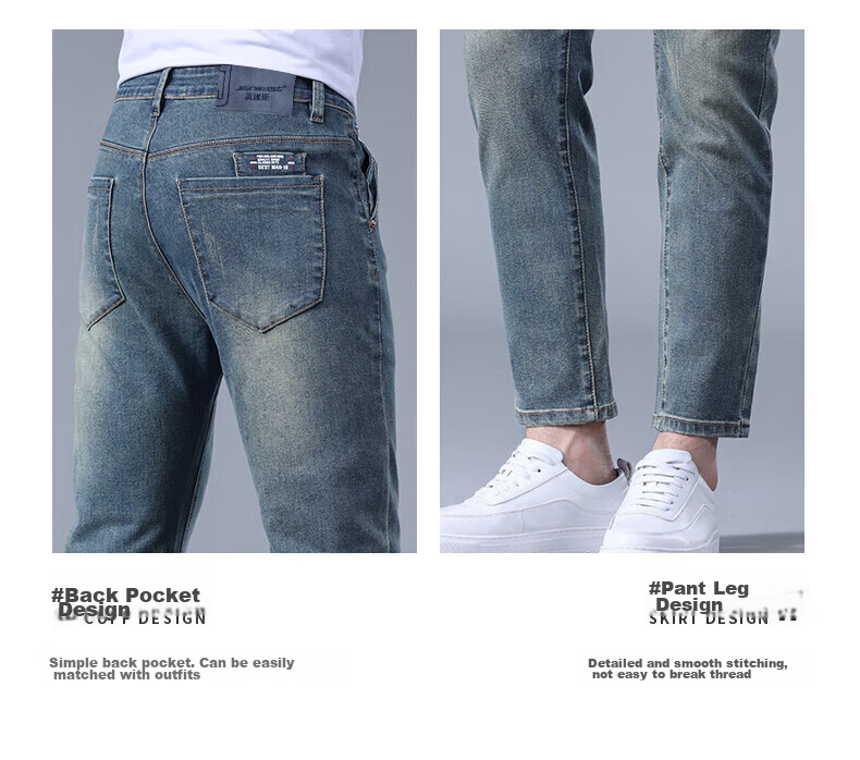 Джинсы Jeanswest мужские, 2025 Осень-Зима, мягкий хлопок, эластичные, узкие, модные, с принтом, синие, размер 31