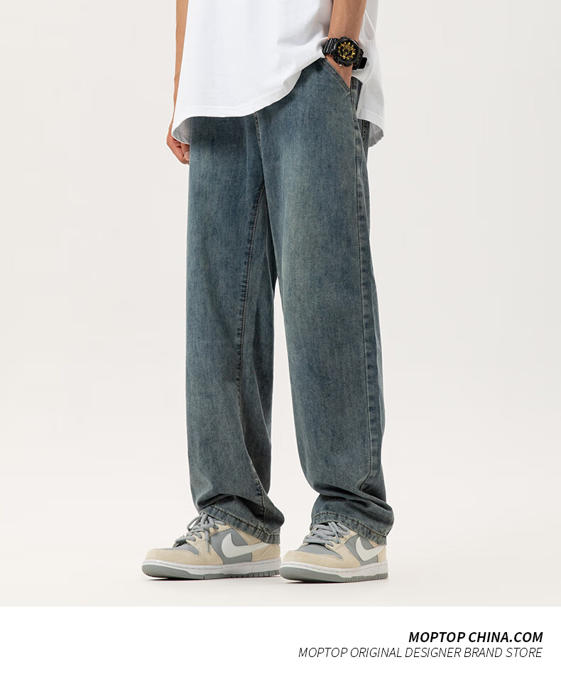 Джинсы MMOPTOP American-Style High Street Casual Washed Jeans для мужчин, осень-зима, свободные винтажные прямые штаны Y03, светло-голубой, 3XL