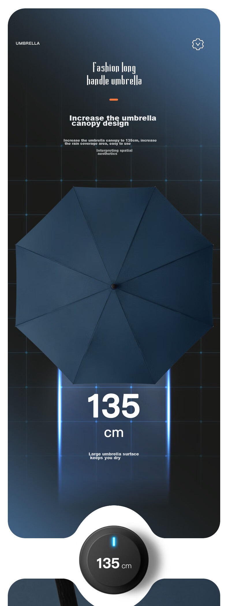 Большой зонт MAYDU с длинной ручкой, автоматический, черный, M1153, диаметр 135 см