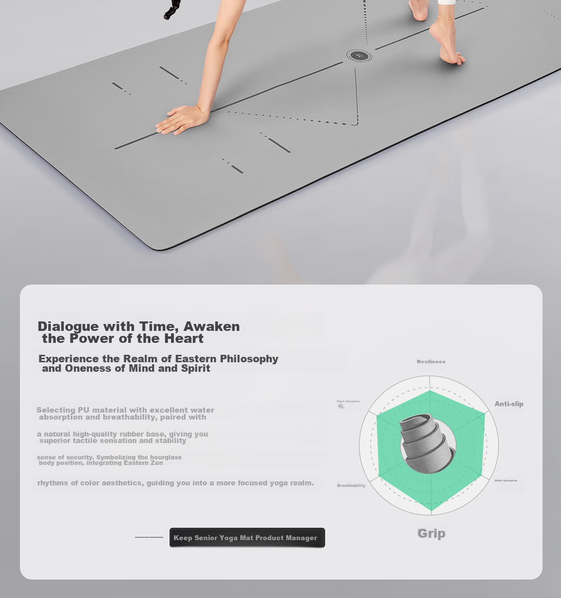 Коврик для йоги Keep Natural Rubber, 183*66 см, толщина 5 мм, нескользящий, с разметкой тела
