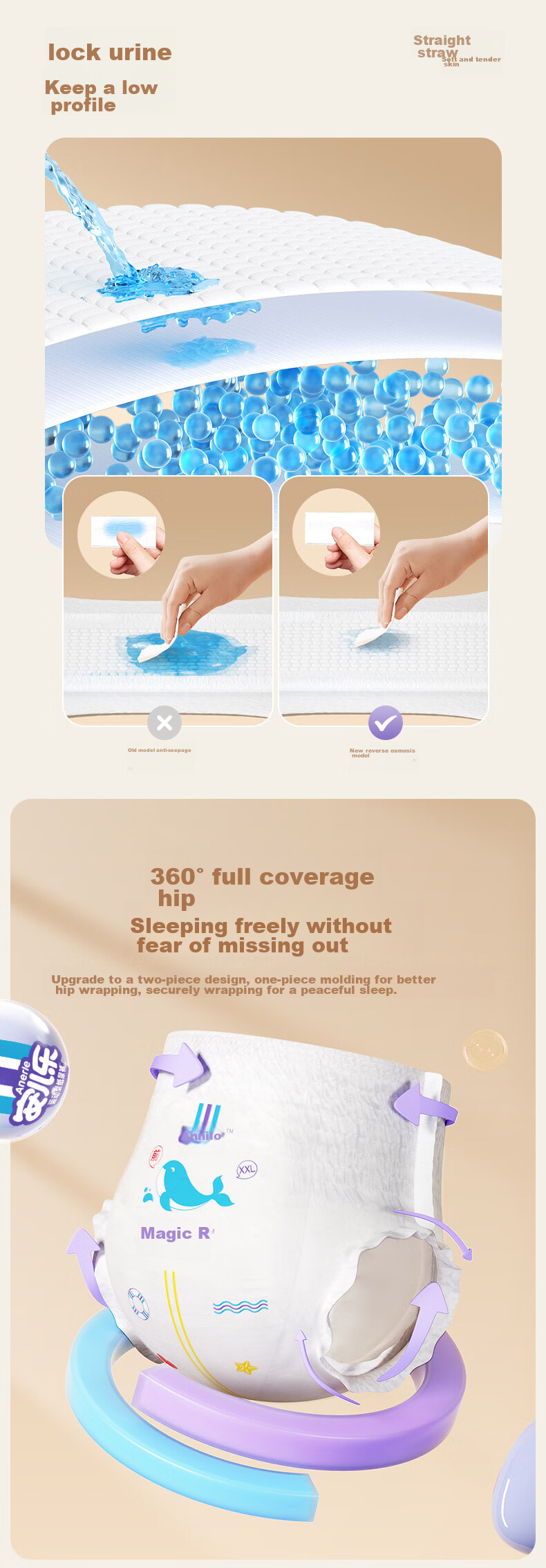 Подгузники-трусики Anerle Magic Absorbent, размер L, 44 шт. (9-14 кг), дышащие, высокая впитываемость, для ночного использования