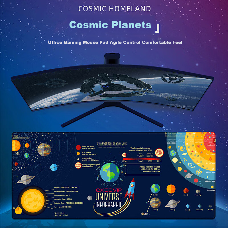 Игровой коврик для мыши EXCO Universe Planet, большой размер 700x300 мм, нескользящий, износостойкий, 0070