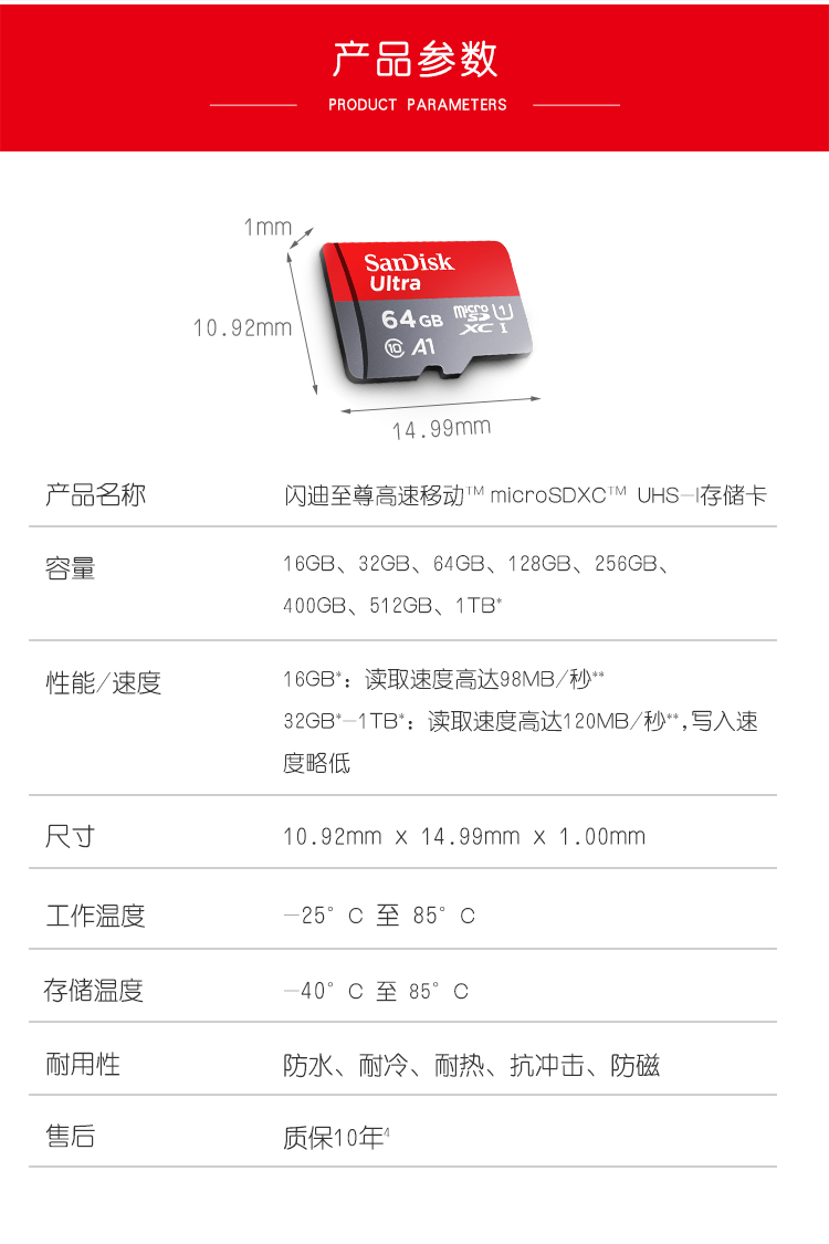 闪迪（SanDisk）64GB TF（MicroSD）存储卡 U1 C10 A1 至尊高速移动版内存卡 读速120MB/s APP运行更流畅