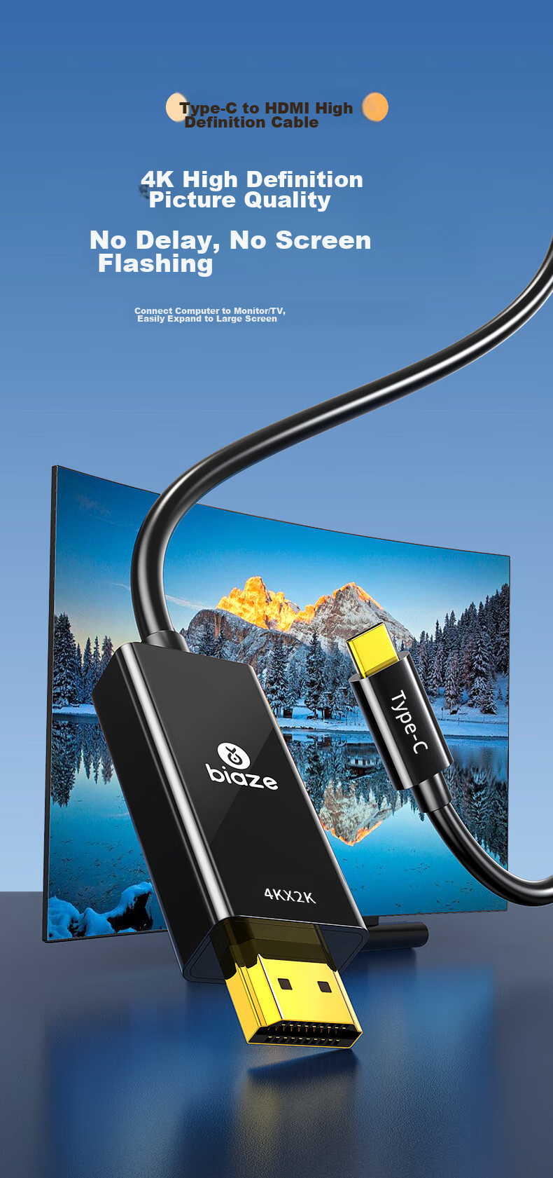 Кабель-переходник BIAZE Type-C на HDMI, 1.5 метра, 4K HD