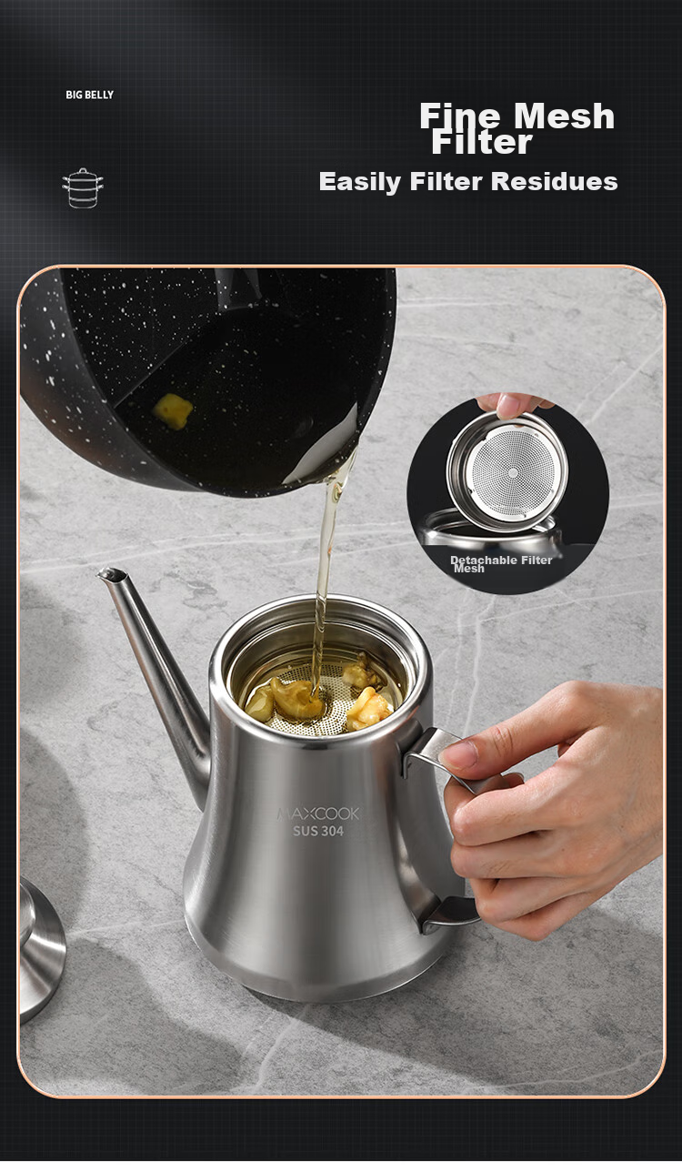 MAXCOOK Диспенсер для масла, бутылка для масла из нержавеющей стали 304, контейнер для приправ большой емкости 500 мл с фильтром MCPJ8663