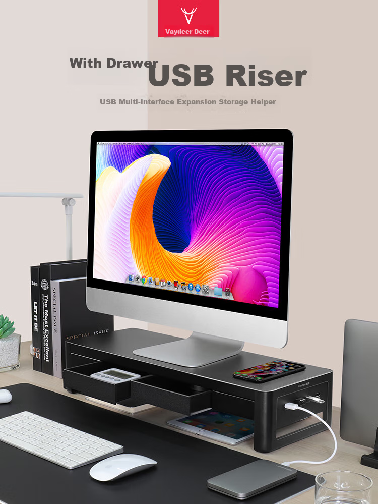 Подставка для монитора Luwei ZGJ021-JD с USB-хабом, 3xUSB 2.0, 1xUSB 3.0, выдвижной ящик, 58x23x10.5 см