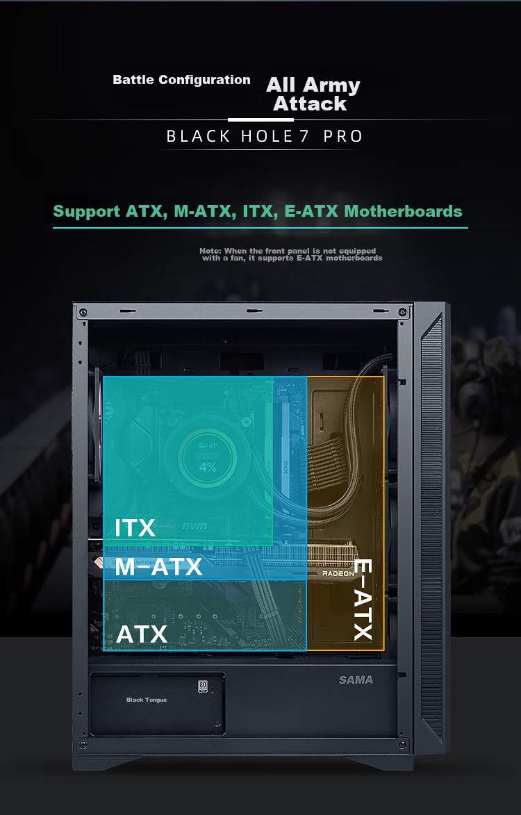Компьютерный корпус SAMA Black Hole 7pro Mid-Tower, звукопоглощающий, шумоподавляющий, черный