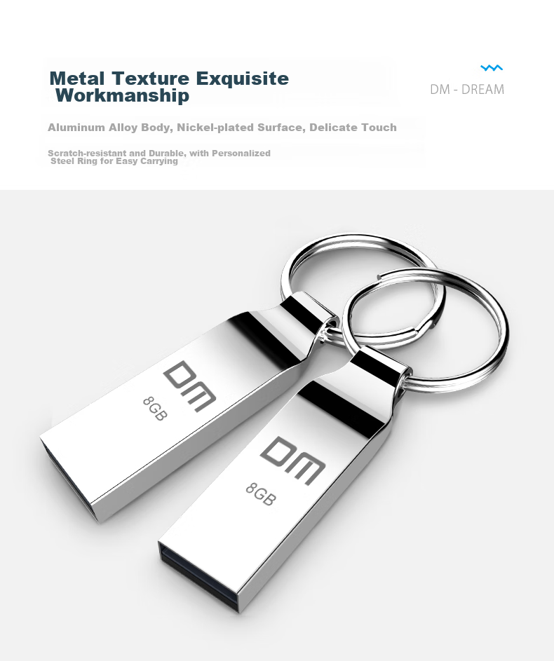 USB-накопитель DM PD076 Xiaofengling, 8 ГБ, USB 2.0, металлический, водонепроницаемый и ударопрочный, серебристый
