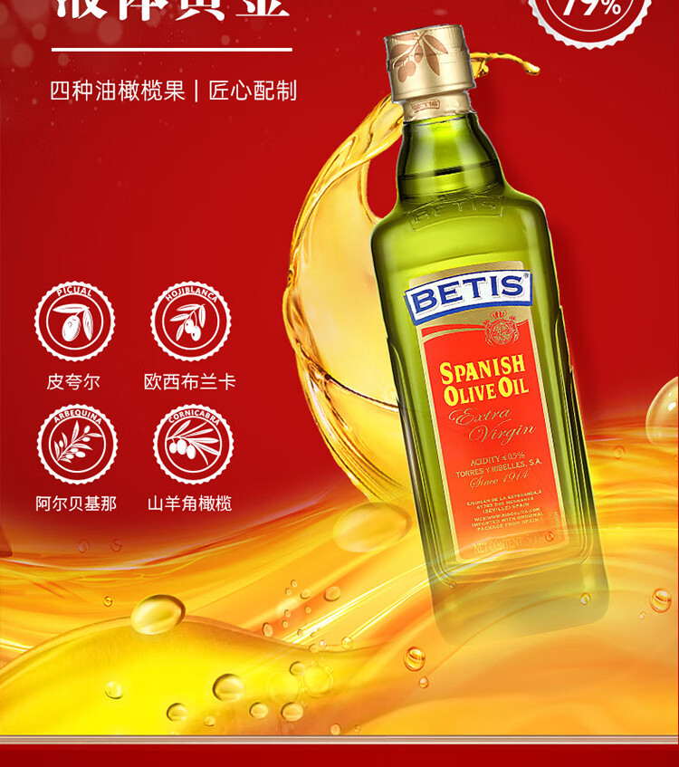 贝蒂斯（BETIS）橄榄油礼盒 食用油 西班牙原装进口 万家灯火礼盒 500ml*2瓶